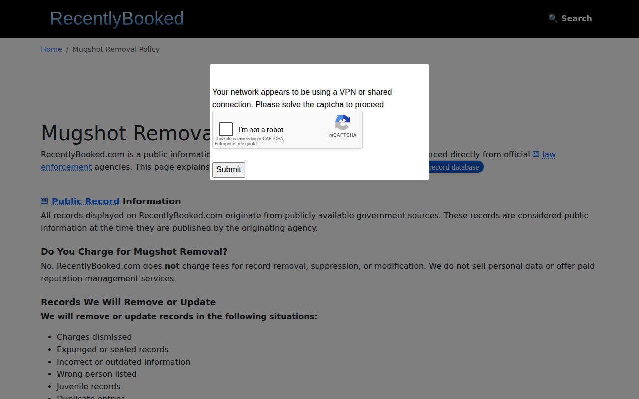 RecentlyBooked published free record update and removal policy